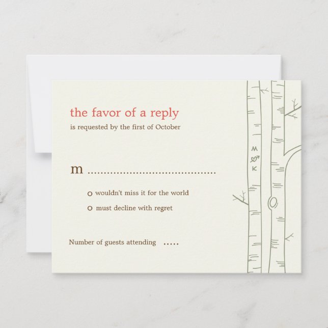 Carte RSVP de mariage des bouleaux - Personnalisée (Devant)