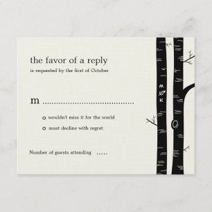 Carte RSVP de mariage des oiseaux - Noir