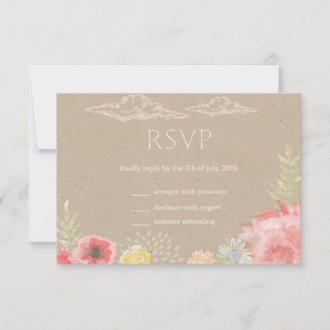 Carte RSVP de mariage d'été dans le pré (Devant)
