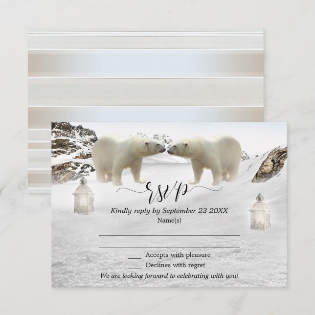 Carte RSVP de mariage d'hiver de l'ours polaire (Devant / Derrière)