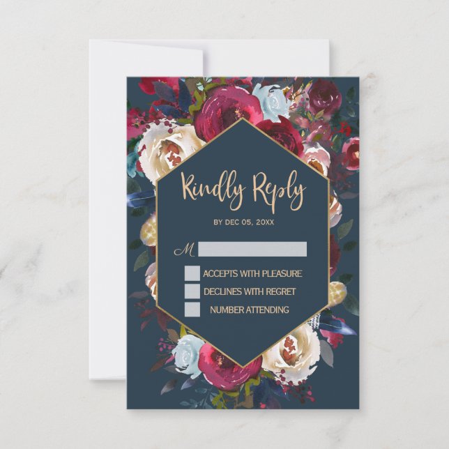 Carte RSVP de mariage du cadre floral de pêche de  (Devant)