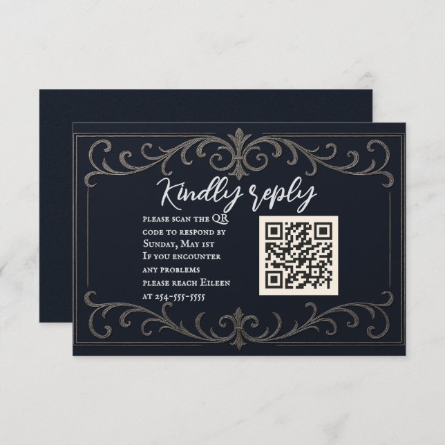 Carte RSVP de mariage du code QR nuptial de la Mar (Devant / Derrière)