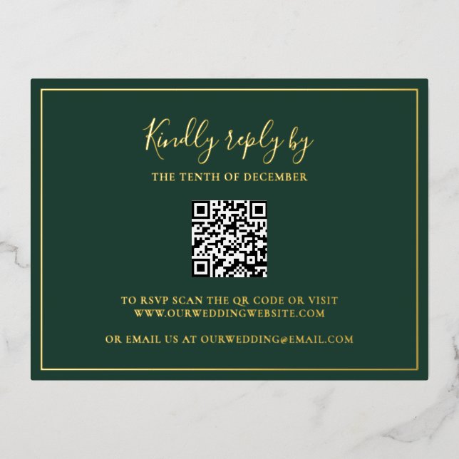 Carte RSVP de Mariage du code QR vert traditionnel (Recto)