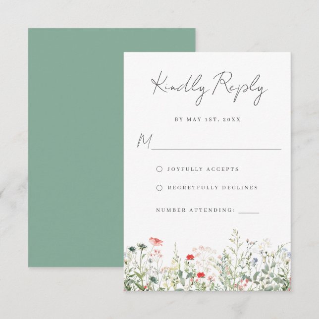 Carte RSVP de mariage du fleur sauvage Meadow (Devant / Derrière)