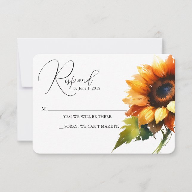 Carte RSVP de mariage du tournesol jaune (Devant)