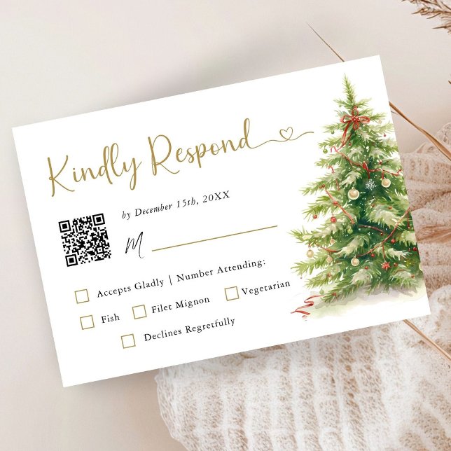 Carte RSVP de mariage élégant de Noël avec code Qr (Créateur téléchargé)