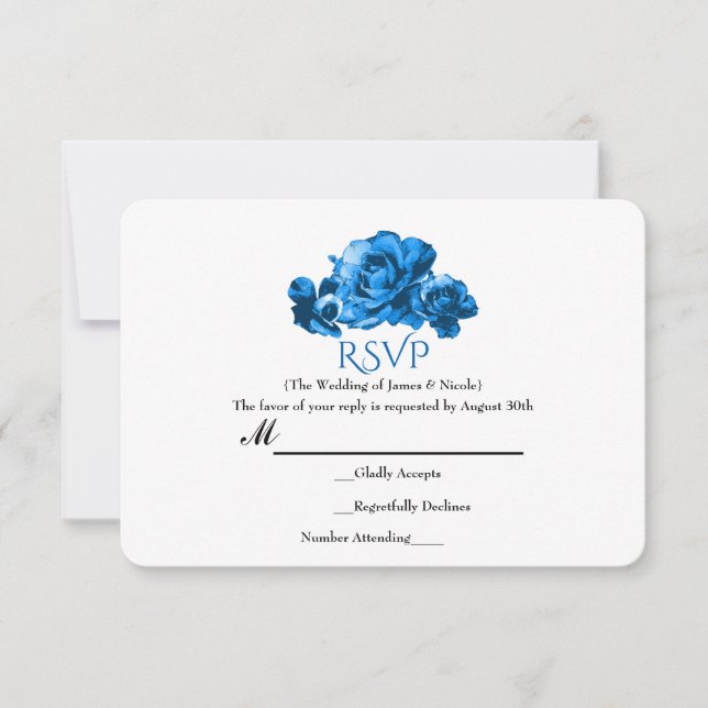 Carte RSVP de mariage élégant Roses d'aquarelle bl (Devant)
