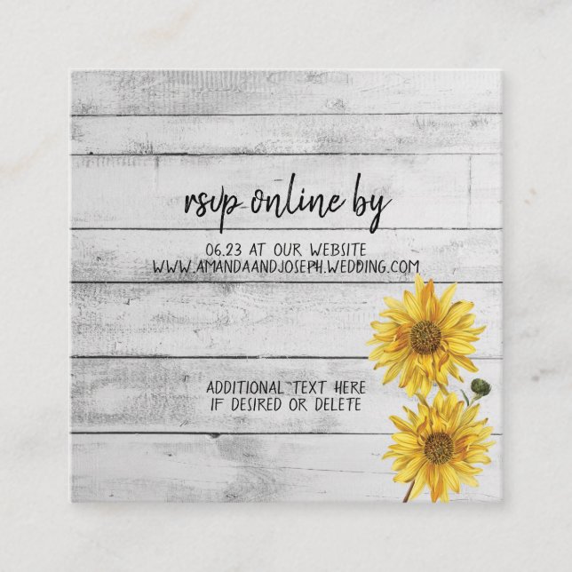 Carte RSVP de mariage en bois blanc rustique (Devant)