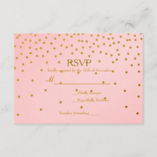 Carte RSVP de mariage en confettis rose et or méta