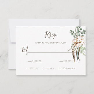 Carte RSVP de mariage en coton vert