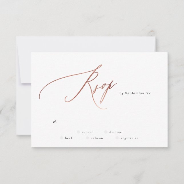 Carte RSVP de mariage en or simple Rose (Devant)