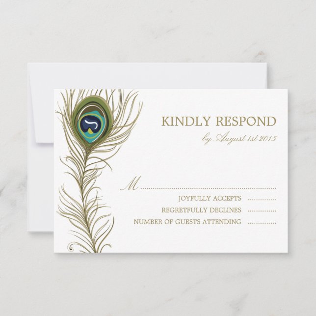 Carte RSVP de mariage en plume de paon de Whimsica (Devant)