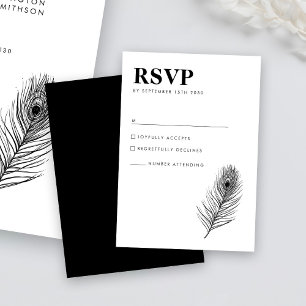 Carte RSVP de mariage en plume noire minimale