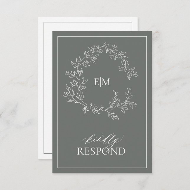 Carte RSVP de mariage Eucalyptus Monogramme vert (Devant / Derrière)