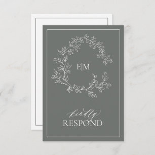 Carte RSVP de mariage Eucalyptus Monogramme vert