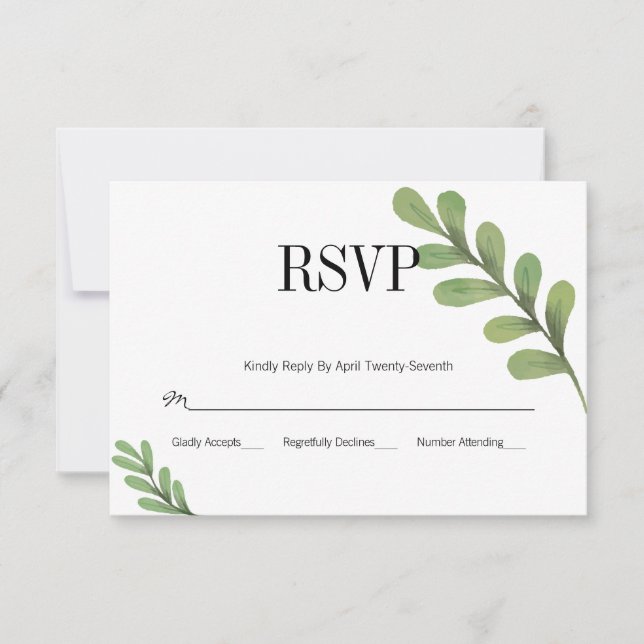 Carte RSVP de mariage Feuille Watercolor Greenery (Devant)