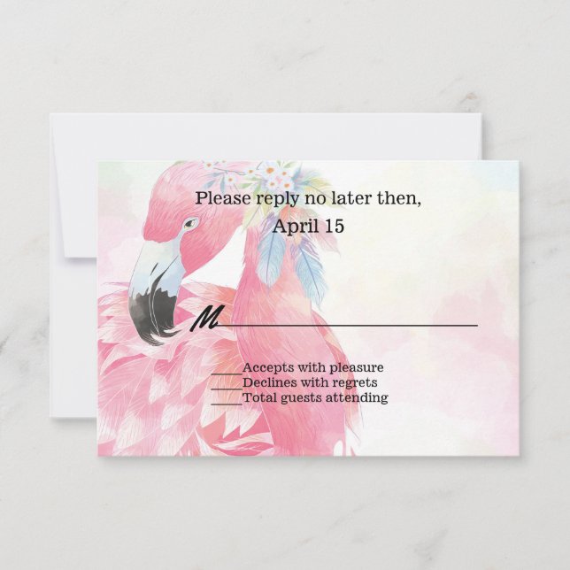 Carte RSVP de mariage Flamant rose rose (Devant)