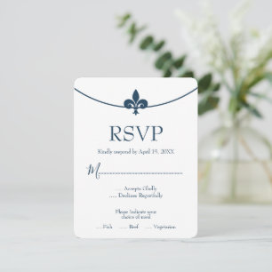 Carte RSVP de mariage Fleur de Lis bleu foncé