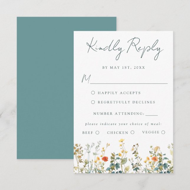 Carte RSVP de mariage Fleur sauvage aquarelle (Devant / Derrière)