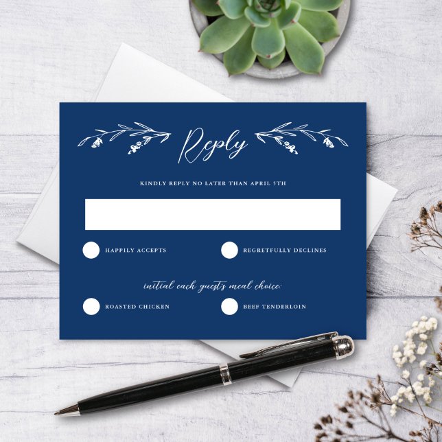 Carte RSVP de mariage Fleur sauvage bleu de la mar (Créateur téléchargé)