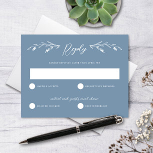Carte RSVP de mariage Fleur sauvage bleu rustique 