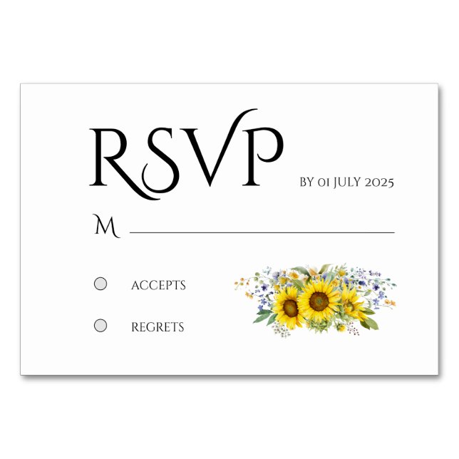 Carte RSVP de mariage fleur sauvage de tournesol d (Devant)