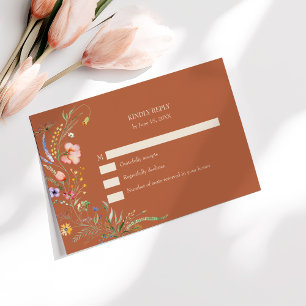 Carte RSVP de mariage Fleur sauvage en terre cuite