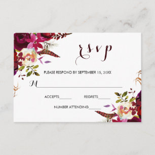 Carte RSVP de mariage floral de la marine de Bourg