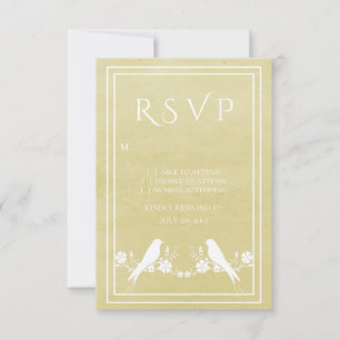 Carte RSVP de mariage floral de lovebird jaune