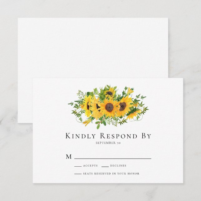 Carte RSVP de mariage floral de tournesol (Devant / Derrière)