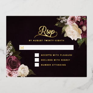 Carte RSVP de mariage floral foncé Moody