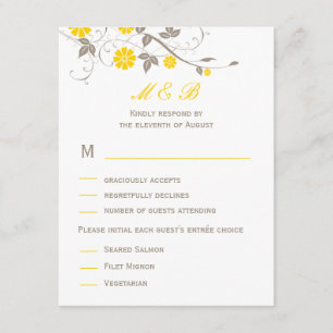 Carte RSVP de mariage floral moderne - moutarde