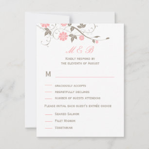 Carte RSVP de mariage floral moderne - rose tendre