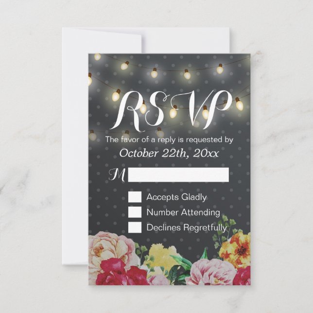 Carte RSVP de mariage floral noir blanc (Devant)