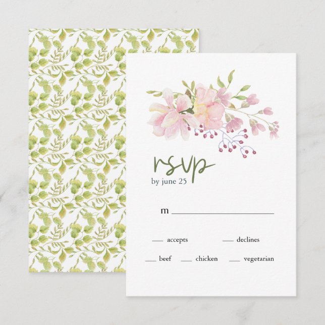 Carte RSVP de mariage floral rose Magnolia (Devant / Derrière)