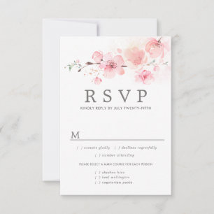 Carte RSVP de mariage floral rose, options de repa
