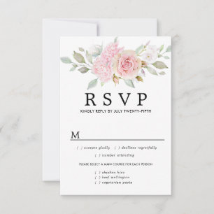 Carte RSVP de mariage floral rose, options de repa
