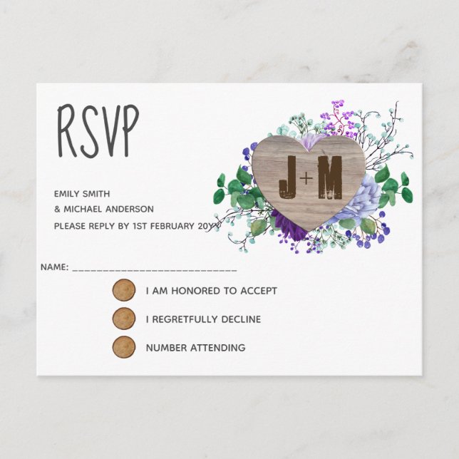 Carte RSVP de mariage floral rustique (Devant)