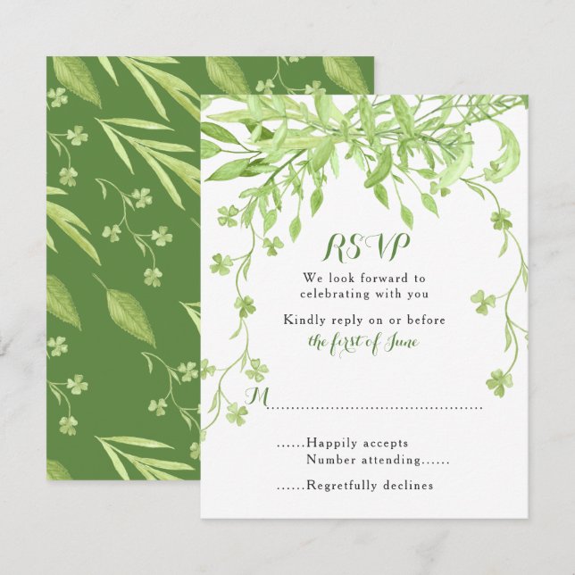 Carte RSVP de mariage floral verdure (Devant / Derrière)