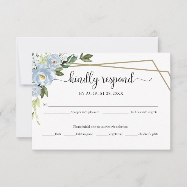 Carte RSVP de mariage géométrique bleu-Dusty (Devant)