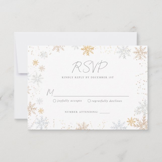 Carte RSVP de mariage Gold et Silver Snowflakes (Devant)