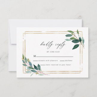 Carte RSVP de mariage Gold Eucalyptus Leaf