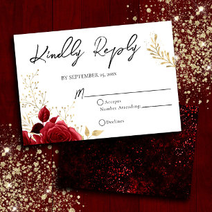 Carte RSVP de mariage gothique rouge et noir flora