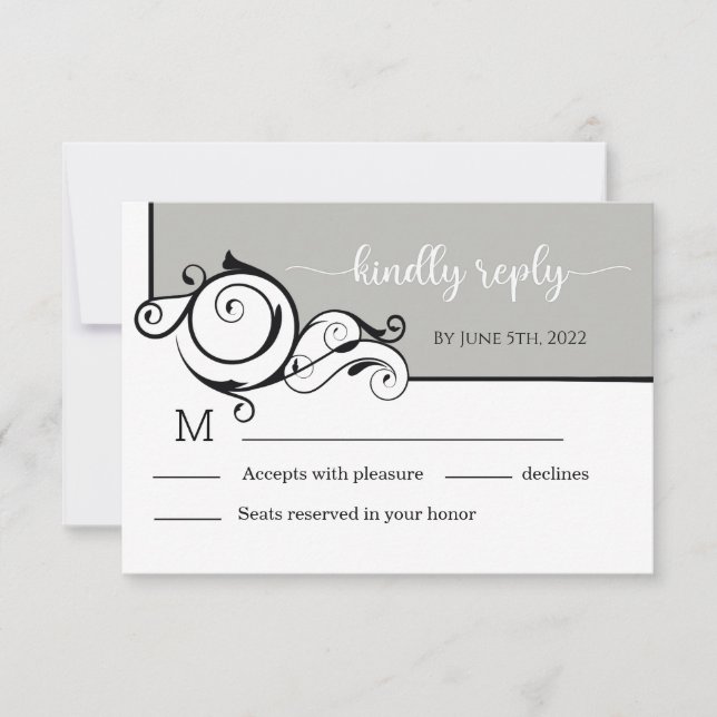Carte RSVP de mariage Gray Elegant Calligraphie (Devant)