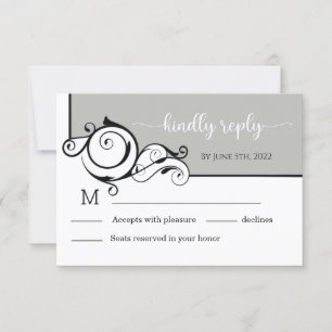 Carte RSVP de mariage Gray Elegant Calligraphie
