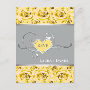 Carte RSVP de mariage gris, rose jaune