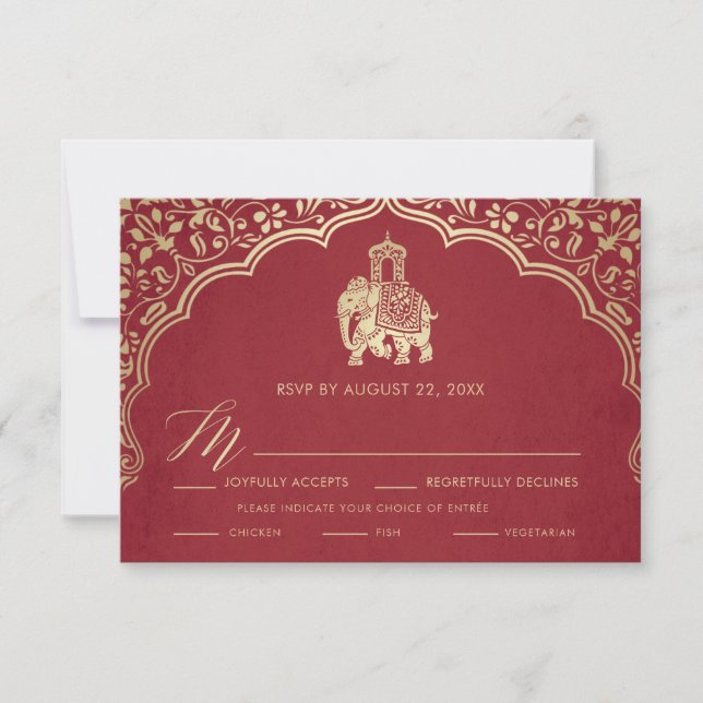 Carte RSVP de mariage indien, invitation blanche e (Devant)