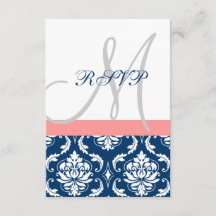 Carte RSVP de mariage initial pour corail bleu mar