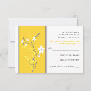 Carte RSVP de mariage jaune, gris, blanc