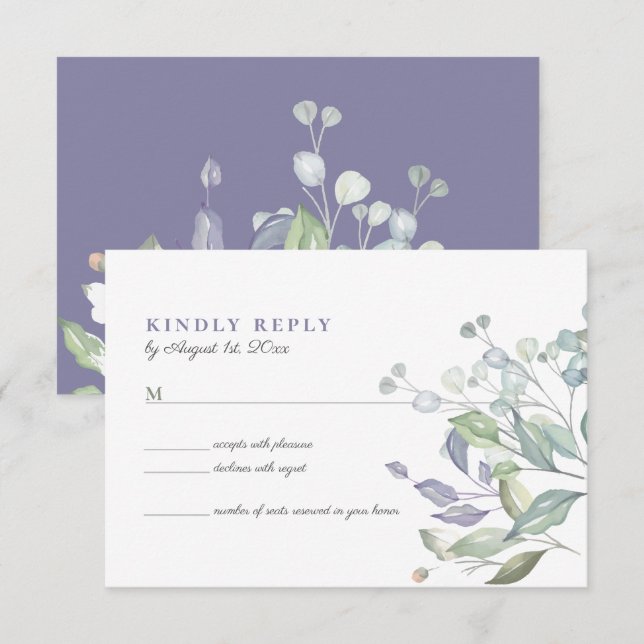 Carte RSVP de mariage Lilac vert violet (Devant / Derrière)